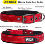 Fida Heavy Duty Dog Collar, Ultra Comfortable Soft Neoprene Padded, Adjustable Reflective Nylon Pet Collar with Durable Metal Belt Buckle for Small Breeds (S, Red)