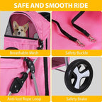 3 Wheels Dog Stroller Folding Pet Strolling Cart for Small Medium Cats Puppies Portable Jogger Travel Camping Puppy Carrier with Storage Basket Cup Holder, Pink