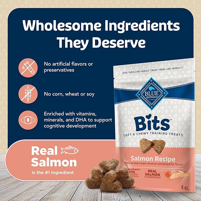 Blue Buffalo Bits Soft Dog Treats for Training, Made with Natural Ingredients & Enhanced with DHA, Salmon Recipe, 4-oz Bag