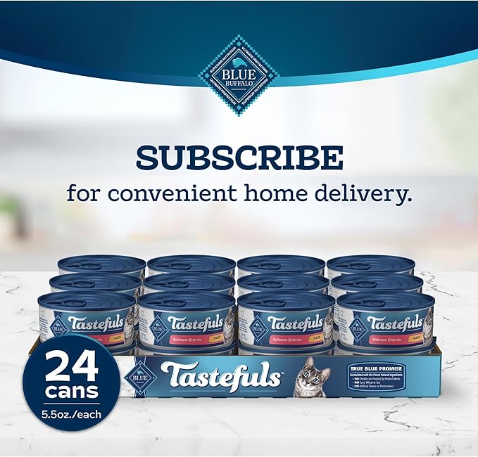 Blue Buffalo Tastefuls Wet Cat Food Paté, Made with Natural Ingredients, Salmon Entrée, 5.5-oz Cans (24 Count)