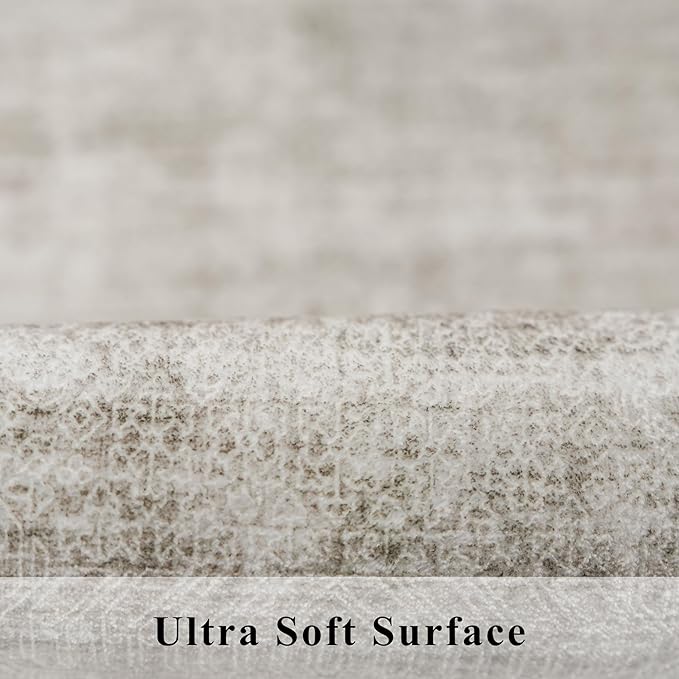 Washable 3x6 Neutral Area Rugs: Water-Resistant Kitchen Rug Low Pile Soft Beside Carpet for Bedroom Nursery Anti-Slip Entryway Bathroom Runner Rug Thin Distressed Hallway Floor Mat(3x6,Beige/Ivory)