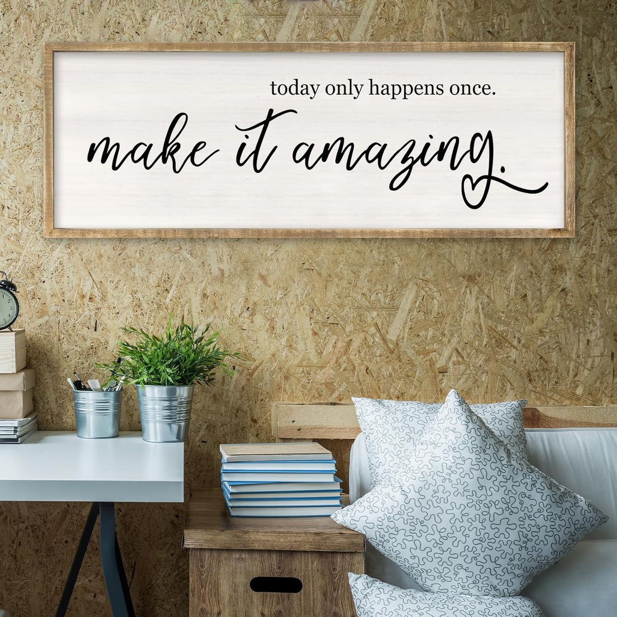 Today Only Happens Once Make It Amazing Wall Art Decor 32x12 Inch Large Inspirational Quote Sign Rustic Living Room Vintage Wood Frame Office Motivational Home Wall Hanging (Wood)