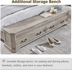 T4TREAM Farmhouse Queen Bed with Headboard and Storage Bench, Rustic Wood Platform Bed with 64" Storage Chest w/ 4 Large Drawer, Light Rustic Oak