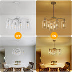 6-Light Antique White Chandelier with Clear Glass Shade, French Country Chandeliers for Dining Room, Adjustable Height Hanging Farmhouse Pendant Lighting for Kitchen Island Entryway Office