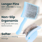 Pet Slicker Brush With Soft Massage Grooming Stainless Steel Pins - For Dematting, Shedding Fur, and Undercoat - Ideal Gift for Professional Pet Groomers - Long Slicker Brush (Blue, Curved Large)