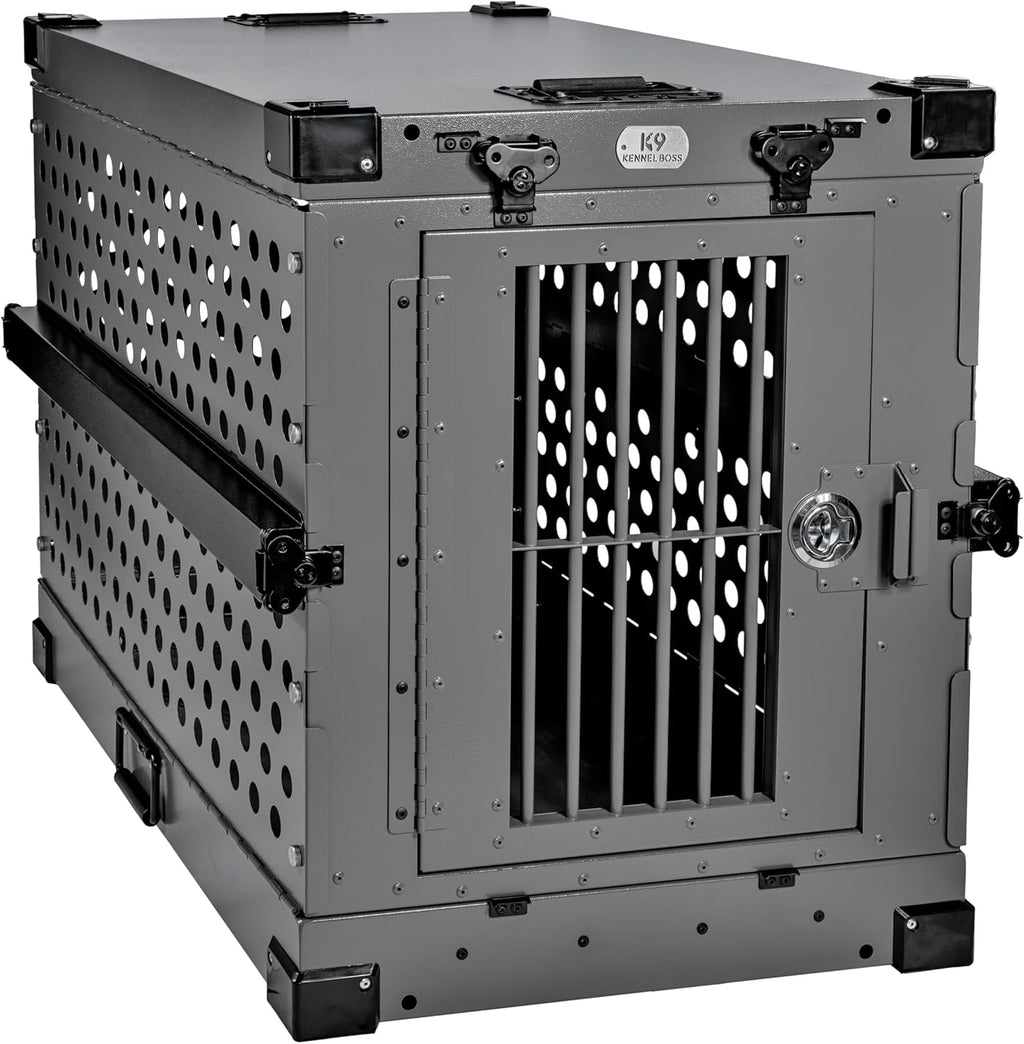 Heavy Duty Fully Collapsible Powder-Coated Aluminum Dog Crate - Medium (Gray)
