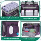 IGOLUMON Dog Travel Bag Large Pet Travel Bags Set for Supplies Weekend Dog Travel Kit Tote Organizer Multi-Pockets Dog Food Travel Bag with 2 Large Food Containers, 2 Dog Bowls, 1 Feeding Mat, Purple