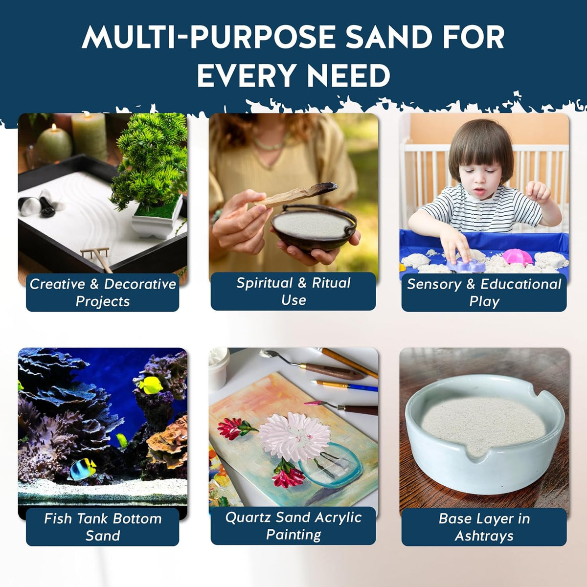 White Sand - Fine Sand for Zen Garden, Resin Incense Burner, Smudge Bowl, Ritual Incense, Cast Iron Cauldron, Unity Ceremony, Sensory Bin Table, Mandalas, Crafts by Alternative Imagination (1 Pound)