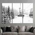 Nature Wall Art Prints - Ocean Forest Mountain Lake Canvas Landscapes - Small to Extra Large Living Room Bedroom Kitchen Bathroom Décor (Ski Lift on Snowy Mountain, 31L" x 47W" - 3 Panels)