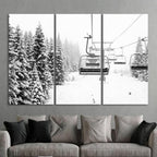 Nature Wall Art Prints - Ocean Forest Mountain Lake Canvas Landscapes - Small to Extra Large Living Room Bedroom Kitchen Bathroom Décor (Ski Lift on Snowy Mountain, 31L" x 47W" - 3 Panels)