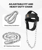 DMoose Fitness Neck Harness for Weight Lifting - Soft Padded Head & Chin Strap with 30" Heavy Duty Steel Chain - Neck Exerciser, Trainer & Strengthener to Support Injury Recovery and Intense Workouts