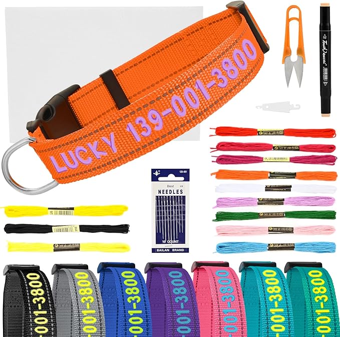 Personalized Embroidered Dog Collar - Custom Hand-Stitched Name & Number, Reflective Adjustable Pet Collar for Small/Medium/Large Dogs & Cats, Durable Nylon with Steel D-Ring (Orange, Small)