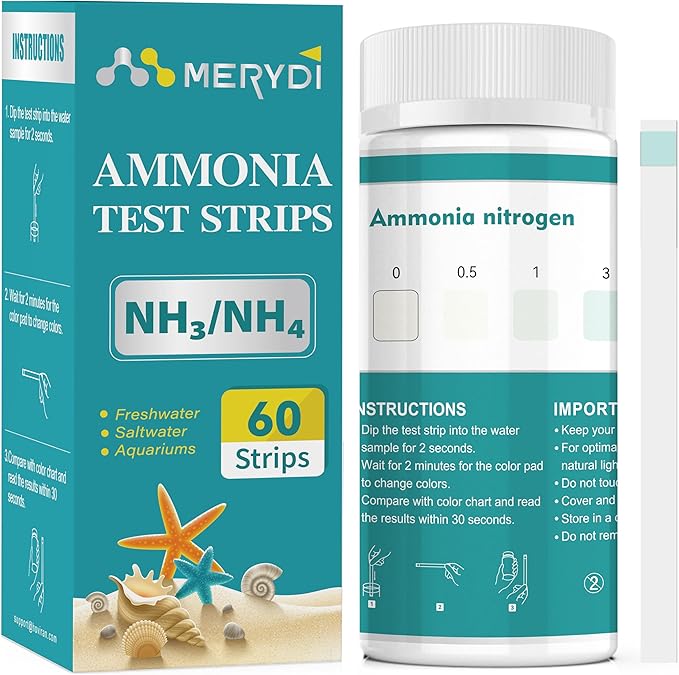 Ammonia Test Strips,60 Strips Aquarium Test Kit for Fish Tanks & Ponds, Quick & Accurate Freshwater Saltwater Testing Strips