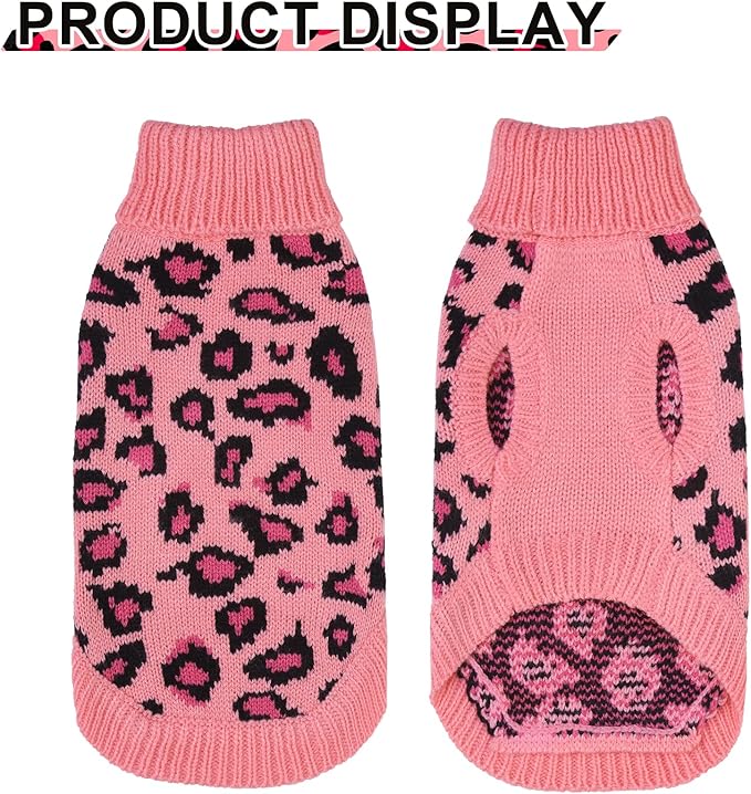 Mihachi Winter Warm Cat Sweater Turtleneck Puppy Pets Sweater Knit Vest Fashion Leopard for Cats Puppy Small Animals Pink Medium