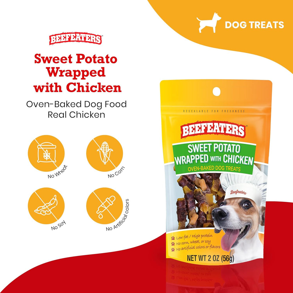 Beefeaters Sweet Potato Wrap with Chicken – Dog Treat. No Corn, Wheat, Soy or Gluten, Low Fat, Whole Muscle Jerky, Ideal for Training & Snacks