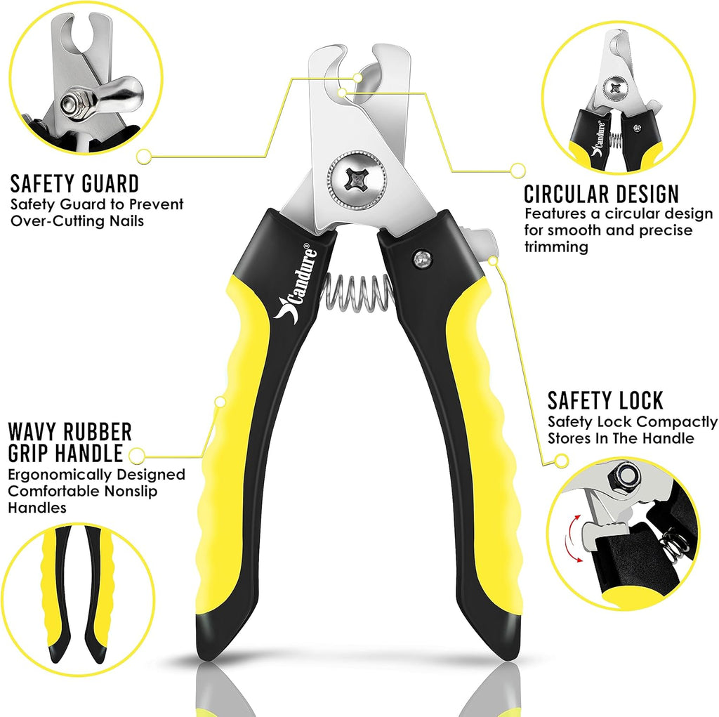 Candure Dog Nail Clippers for Pet Grooming - Professional Cat Nail Trimmers Suitable for Small to Medium Breeds with a Safety Guard & Nail File