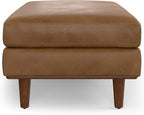 SIMPLIHOME Morrison 49 inch Wide Large Rectangular Ottoman in Caramel Brown Genuine Leather, Multifunctional Footrest, Coffee Table, and Extra Seating for Living Room, Mid-Century Modern Style