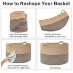 65L Large Blanket Basket,19.7"L x 19.7"W x 13"H Rope Woven Baskets with Handles, Toys Storage Bins,Laundry Basket Perfect for Living Room, Nursery,Bedroom,Home Organization,Black&Light Grey