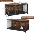 VECELO Dog Crate Furniture for Medium/Large Dogs, Wooden Dog Cage with Cushion, Double Door, Dog Kennel End Table, Brown