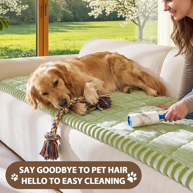FUANGUI Waterproof Couch Cover Sofa Cover for Dogs and Pets Sofa Protector | Non-Slip Washable Fuzzy Soft Cat Sofa Slipcover for 2-3 Cushion Couch Sofa Pet Friendly, Grass Green, 27.6" x 94.5", 1 pcs