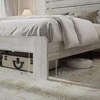 Rustic White King Size Wooden Bed Frame with Farmhouse Headboard, Solid Wood Platform Bed with Wood Slats, Noise-Free Structure, No Box Spring Needed