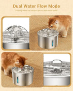 Cat Water Fountain Stainless Steel - 74oz/2.2L Corded Pet Water Dispenser Automatic Silent Cats Dispenser for Drinking Inside Indoor Metal Kitty Spout Fountain with 6 Filters & 6 Sponges