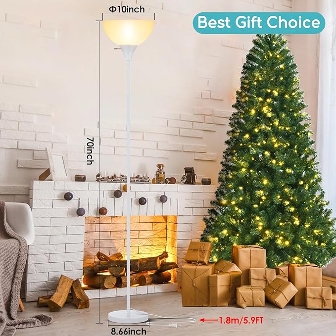Floor Lamp, LED Standing Lamps with White Plastic Shade, Corner Floor Lights for Living Room Bedroom, Rotary Switch, Bulb not Included, White