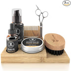 Striking Viking Beard Grooming Kit with Caddy - 7 Piece Set, Sandalwood | Softening Sandalwood Beard Oil & Balm - Brush with Mustache Comb & Scissors - Compact Caddy Organizer & Gifts for Men