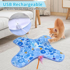 DFQ Interactive Cat Toys Chargeable, 2 in 1 Automatic Hide and Seek Cat Toys with Moving Concealed Feather Hidden in Bag,Touch Activated Cat Kitten Toys for Indoor Bored Adult Cats,Blue