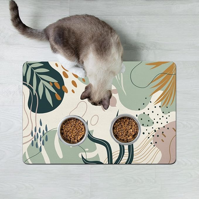 Dog Food Mats for Floors Absorbent, Cat Food Mat - Pet Cat Feeding Mat Quick Dry, Dog Bowl Mats for Water, Pet Supplies Feeding Placemat 16" x 24" Boho