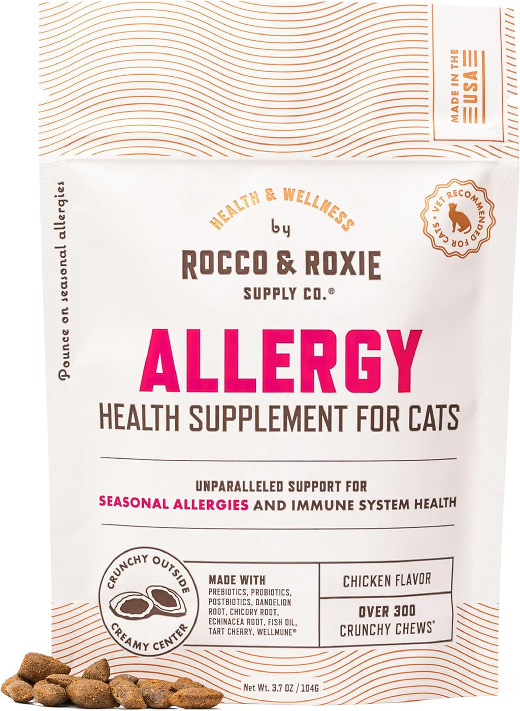 Rocco & Roxie Allergy Relief for Cats, Cat Supplements & Vitamins, Probiotics to Support Gut Health, Fish Oil for Skin, Sneezing and Itching from Seasonal Allergies, Tart Cherry Immune System Support
