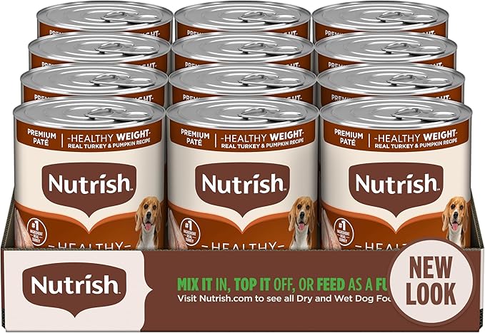 Nutrish Rachael Ray Weight Management Wet Dog Food Premium Paté Real Turkey & Pumpkin Recipe, 13 oz. Can, 12 Count