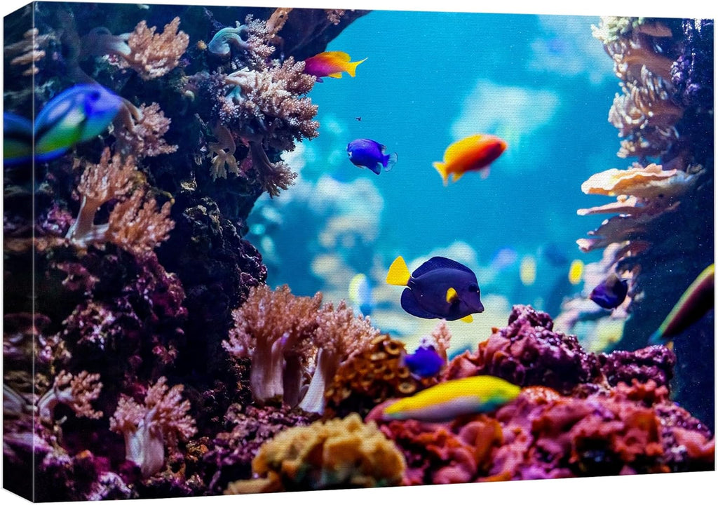 wall26 Canvas Print Wall Art Vibrant Blue Pink Coral Reef Blue Hippo Tang Nature Animals Photography Realism Rustic Scenic Landscape Wilderness Colorful for Living Room, Bedroom, Office - 12"x18"