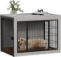 Bigrab Dog Crate Furinture with Thick Cushion, Side End Table Wooden Dog Cage with Double Doors, Chew-Resistant Dog Kennel Dog House Indoor for Small to Large Dog, L (Grey)