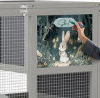 COZIWOW Fashionable Wood 36In Rabbit Hutch Indoor on Wheels Bunny Cage Outdoor Rabbit Cage with Clean Tray, Openable Roof, Anti-Slip Ramp for Small Bunny Rabbit (Grey with Pattern)