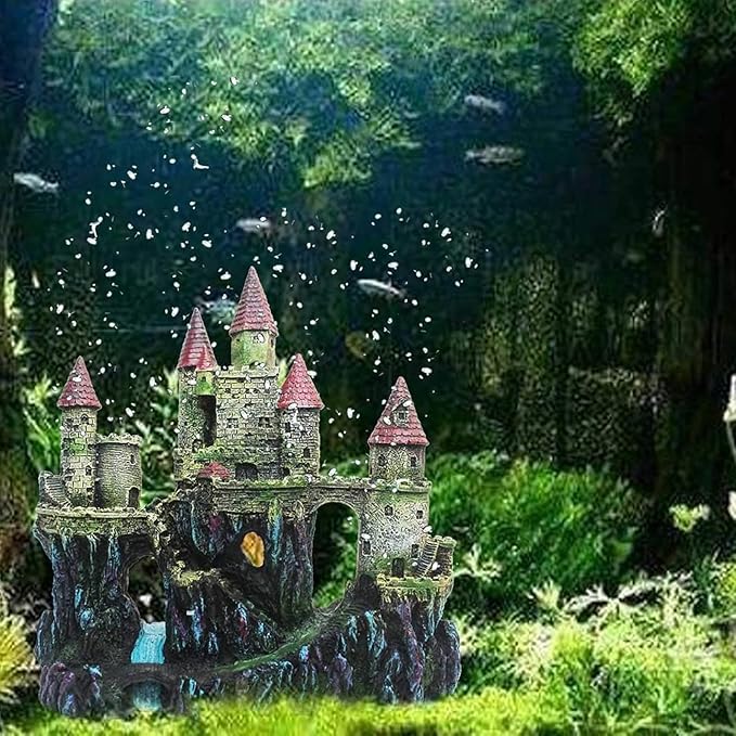 Aquarium Castle Decorations,Resin Castle for Fish Tank with Randomly Color Plants Decor Accessories for Freshwater and Saltwater Fish Tanks (Red)