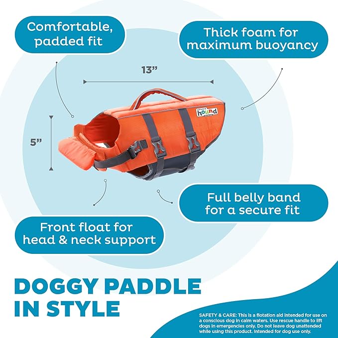 Outward Hound Granby Splash Dog Life Jacket, High-Buoyancy Dog Life Vest for Swimming, Boating, and Water Safety, Small, Orange