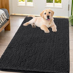 Smiry Dog Door Mat for Muddy Paws 44x32, Absorbs Moisture and Dirt Doormat, Non-Slip Washable Quick Dry Chenille Front Door Mat Indoor Entrance, Entryway Carpet for Inside Floor, Black