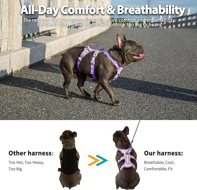 Escape Proof Harness,No Slip Dog Harness Escape Proof,Fully Reflective Harness with Handle,Breathable,Durable,Adjustable Vest for Medium Dogs Walking,Training & Running Gear(Lavender Purple,M)