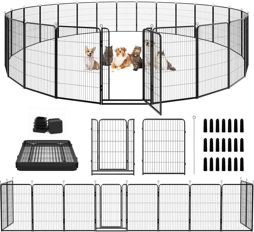 Dog Playpen Outdoor Extra Wide 24 Panels Heavy Duty Dog Fence 47" Height Anti-Rust with Doors Portable for RV Camping Yard, Total 63FT, 316 Sq.ft, Snowy Black