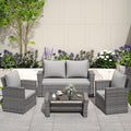 Solaste 4 Piece Outdoor Patio Furniture Set, Outdoor Sectional Sofa with Tempered Glass Coffee Table and Cushions, Wicker Rattan Patio Set for Backyard, Front Porch, Balcony, Gray