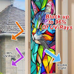 Stained Glass Window Film 17.7 x 39.3 Inch Colorful Cat Window Privacy Film Stained Decals Static Cling Sun Blocking Decor for Home Office Windows Doors Glass Partitions 17.7x39.3 inch
