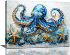 Octopus Bathroom Pictures Wall Art, Sea Animal Ocean Bathroom Wall Decor, Nautical Framed Painting Canvas Artwork for Bedroom Living Room Decorations 20"L x 16"W