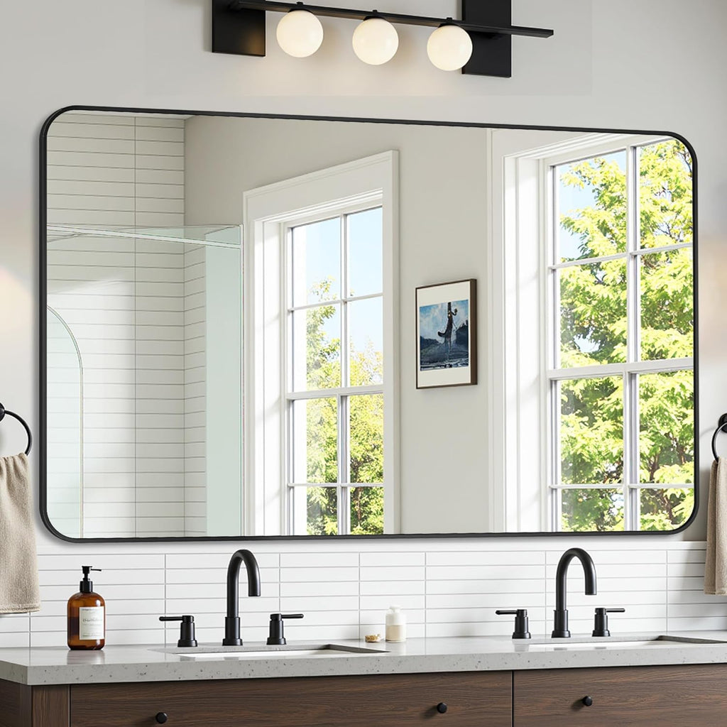Bathroom Mirror 48" x 30", Large Rectangle Wall Mirror, Black Metal Frame Wall Mounted Mirrors for Bathroom, Vanity, Bedroom, Entryway Decor(Horizontal/Vertical)