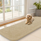 OLANLY Dog Door Mat for Muddy Paws 59x20, Absorbs Moisture and Dirt, Absorbent Non-Slip Washable Doormat, Quick Dry Chenille Mud Mat for Dogs, Entry Indoor Entryway Carpet for Inside Floor, Beige