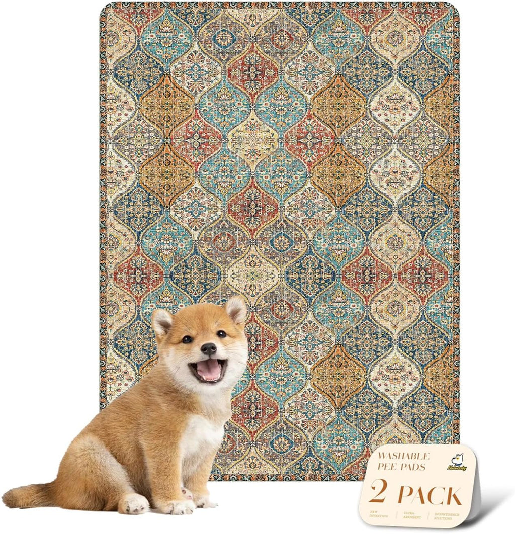 nunubaby Washable Pee Pads for Dogs, Stylish, Non-Slip and Leak-Proof Pee Mat. ultra-absorbent Reusable potty pad for Crates and Floors.(Cream/Multi, 18" x24" )