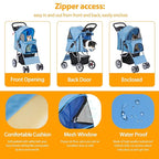 4 Wheels Dog Stroller Folding Pet Strolling Cart for Small Medium Cats Puppies Portable Jogger Travel Camping Puppy Carrier with Storage Basket Cup Holder, Blue