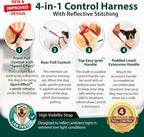SPORN Ultimate Control No Pull Dog Harness for Large Dogs - 4-in-1 Adjustable L/XL Dog Harness with Front, Back & Dual-Clip Options & Emergency Grab Handle - Easy On/Off, Padded Comfort (Black, L/XL)