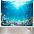 Loccor Underwater World Tapestry Blue Ocean Wall Hanging Under the Sea Coral Reef Wall Tapestry Tropical Fish Tank Undersea Tapestries Marine Wall Art for Bedroom Living Room Dorm Decor 92x70 Inches