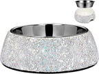 SlowVibes Bling Stainless Steel Dog Cat Bowl, Detachable, 18 oz | Rhinestone metal food or water bowl for medium large dogs and cats, rust-resistant non-slip puppy dish, sparkle pet essential